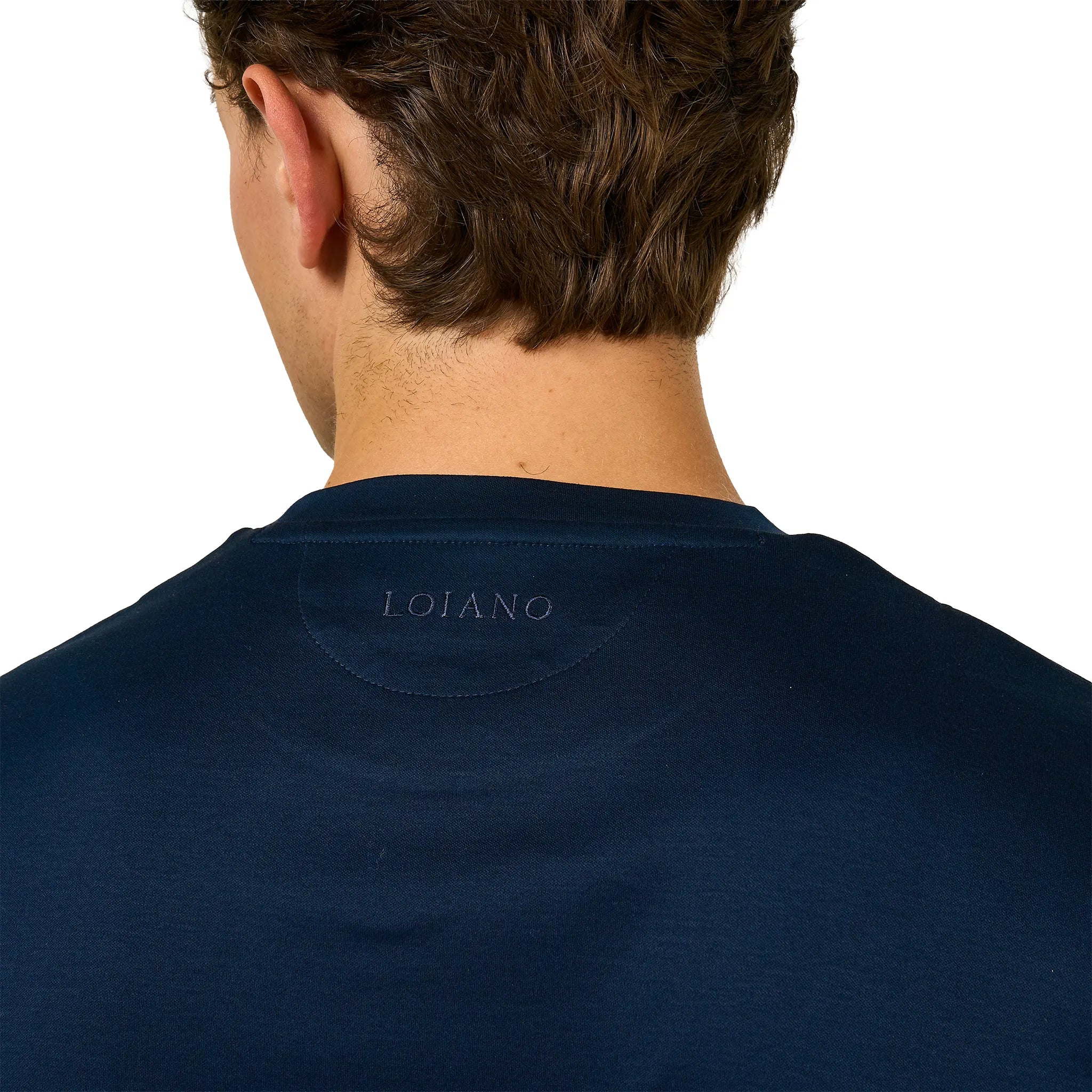 Detailed Back View of Loiano Egyptian Cotton Navy T Shirt